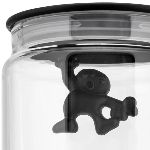 Airtight glass jar Gianni a little man holding on tight Alessi