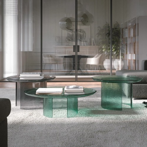 Atollo Tonin Casa Designer Hammered Glass Coffee Table Set