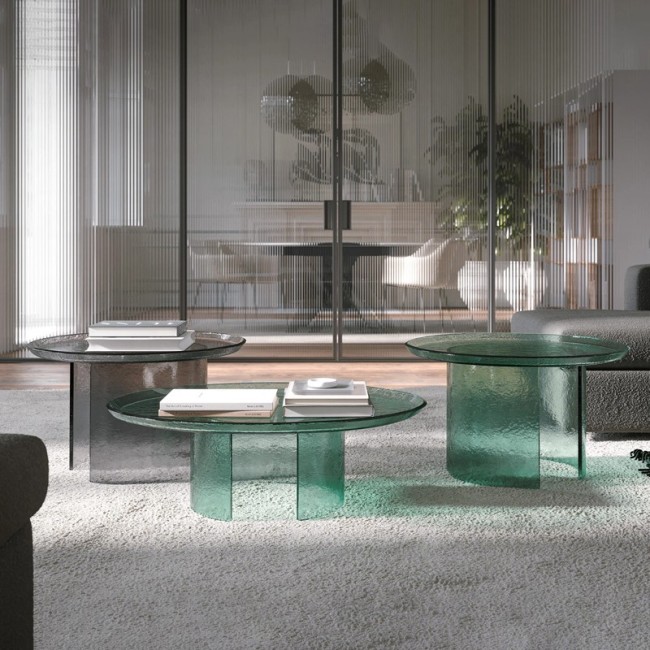 Atollo Tonin Casa Designer Hammered Glass Coffee Table Set