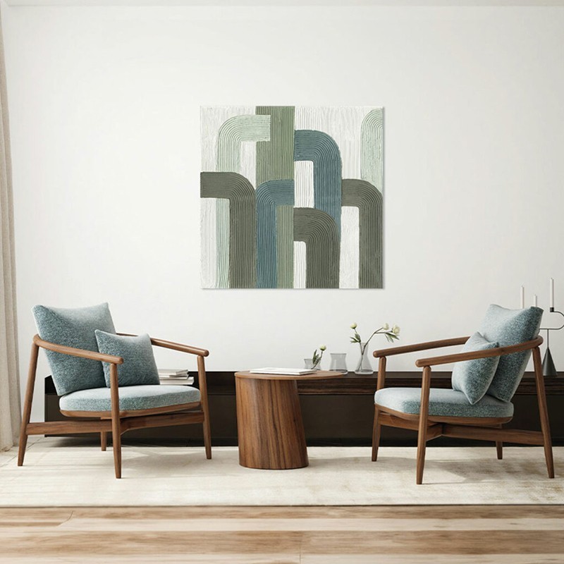 Abstract Painting Green Lines Agave Quadri