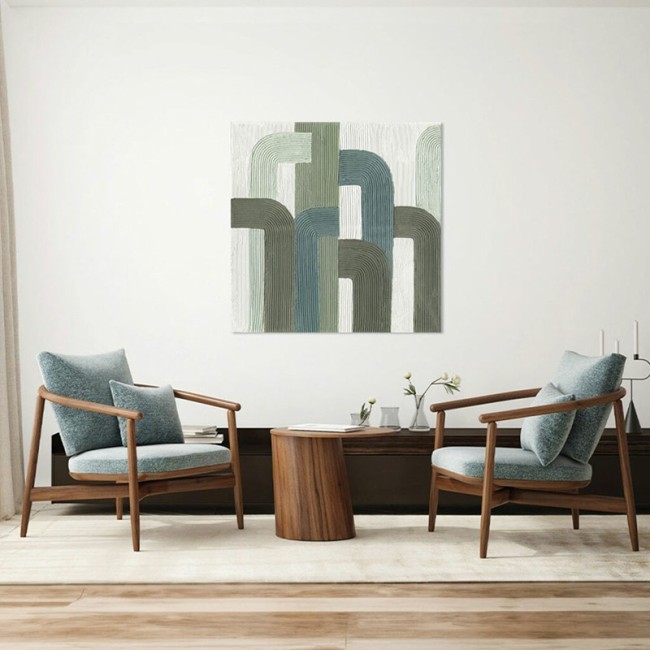 Abstract Painting Green Lines Agave Quadri