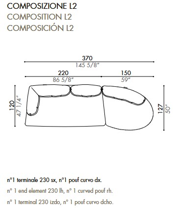 Ethìa Sofa Désirée dimensions