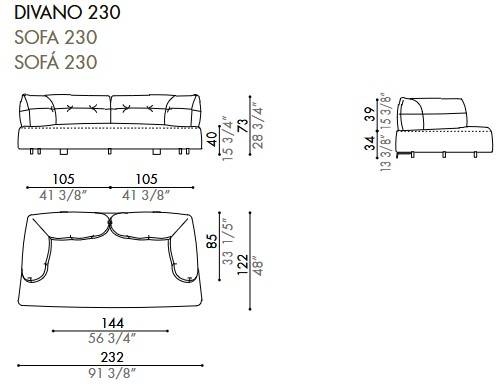 Ethìa Sofa Désirée dimensions