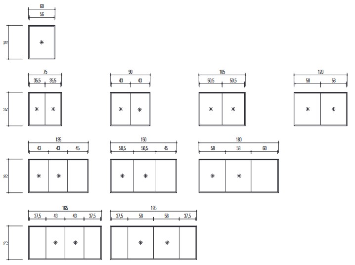 Edoné Mirror Cabinet 45° With Open Compartment sizes