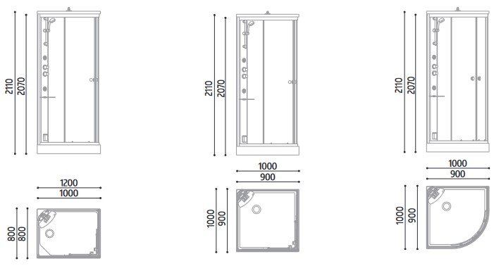 Dimensions of the Archimede Glass 1989 Shower Enclosure