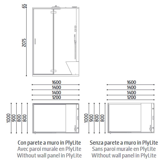 Dimensions of the NonSoloDoccia Home Glass 1989 Shower Box