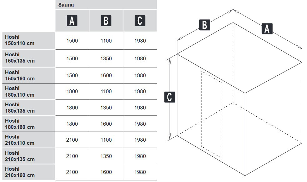 Hoshi Glass 1989 Sauna Dimensions