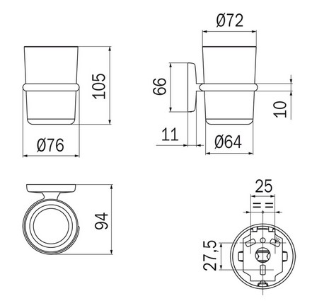 Colorella Inda A23100 Cup Holder - Dimensions