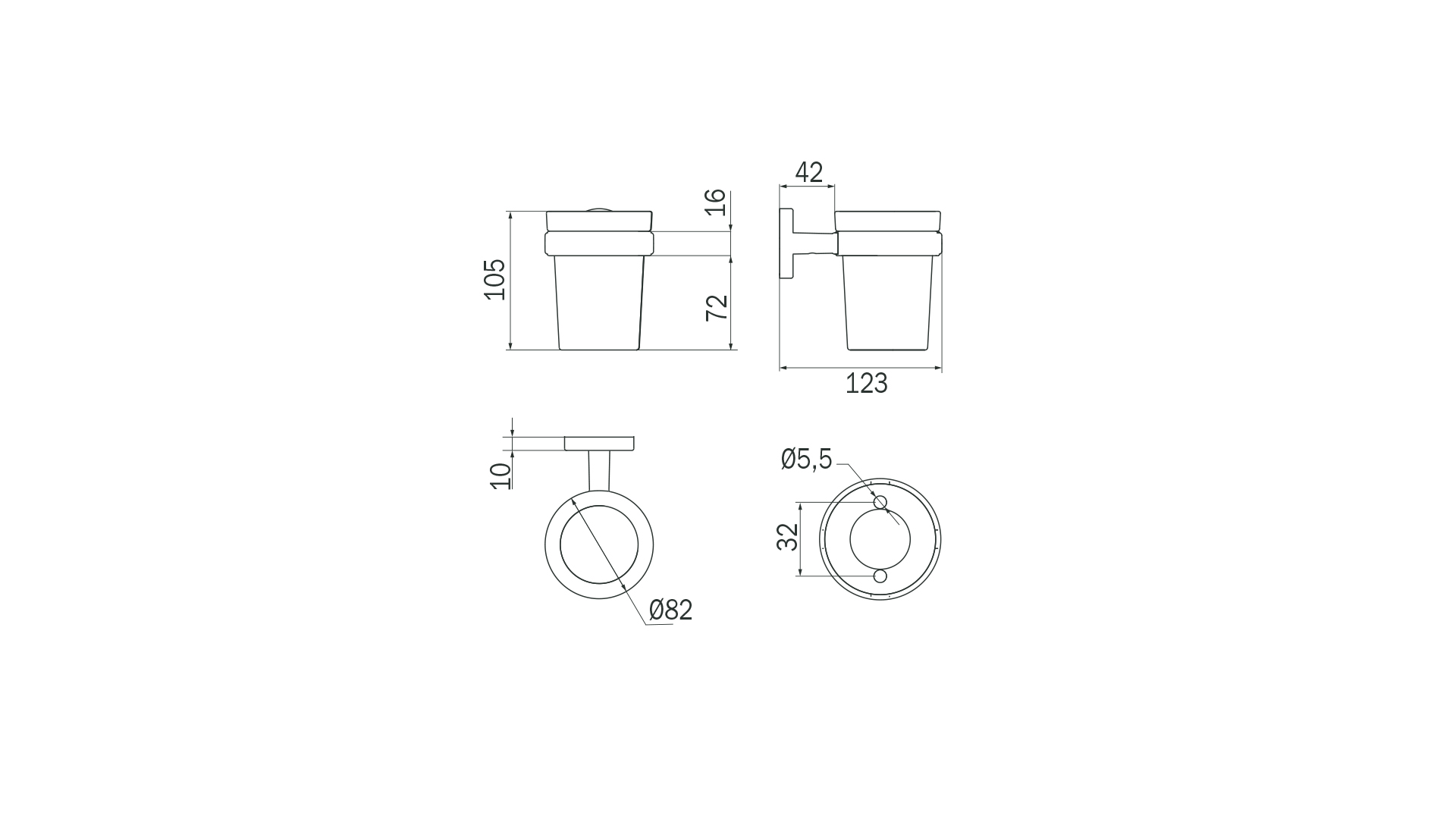 Gealuna Inda A1010A Glass Holder dimensions