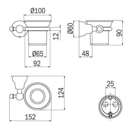 Raffaella Inda A32100 Glass Holder dimensions