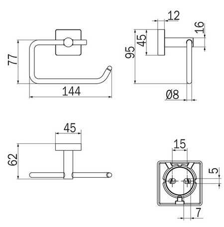 Forum Quadra Inda A3025B Toilet Paper Holder dimensions