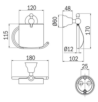 Raffaella Inda A3226A Toilet Paper Holder Dimensions