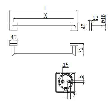 Forum Quadra Inda A3018 Towel Holder dimensions