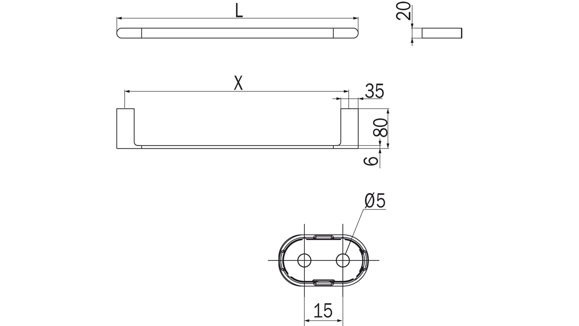 Mito Inda A2018 Towel Holder dimensions