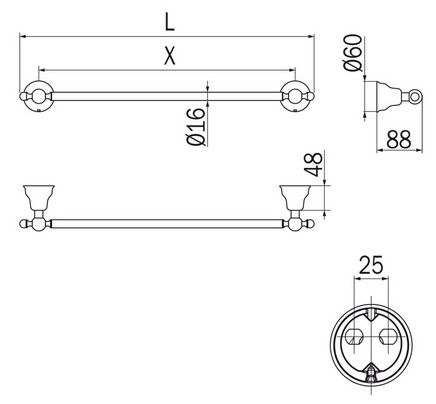 Raffaella Inda A3218 Towel Holder Dimensions