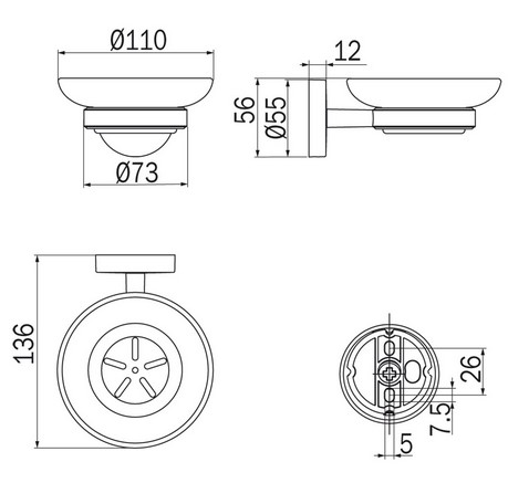 Forum Inda A36110 Soap Holder dimensions