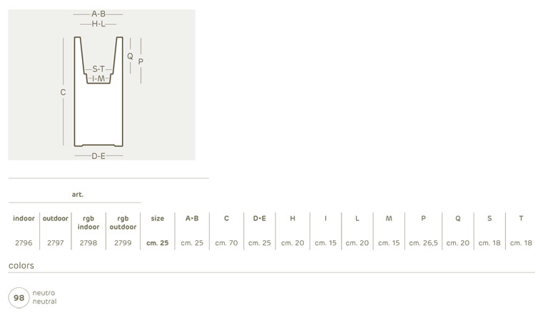 Kube High Slim luminous pot Khilia dimensions and colours