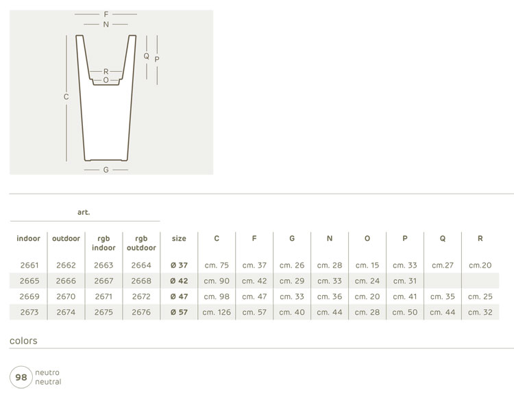 Ilie luminous pot Khilia dimensions and colours