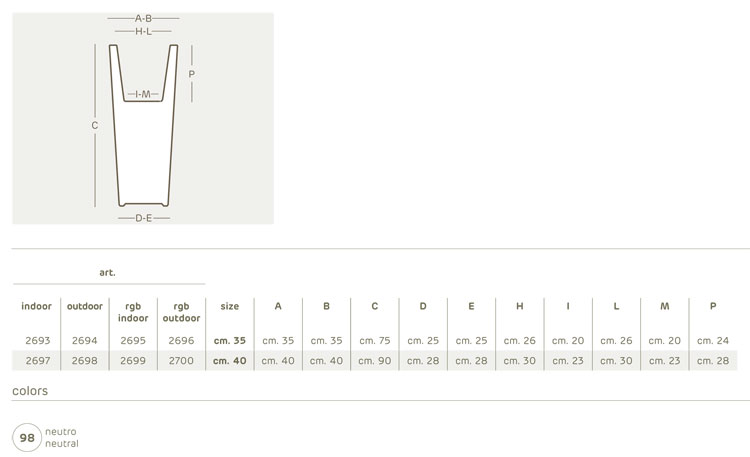 Kiam luminous pot Khilia dimensions and colours