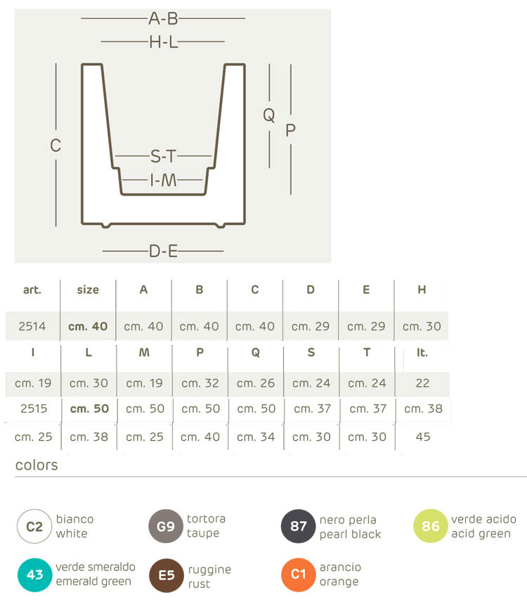 Kube pot Khilia dimensions and colours