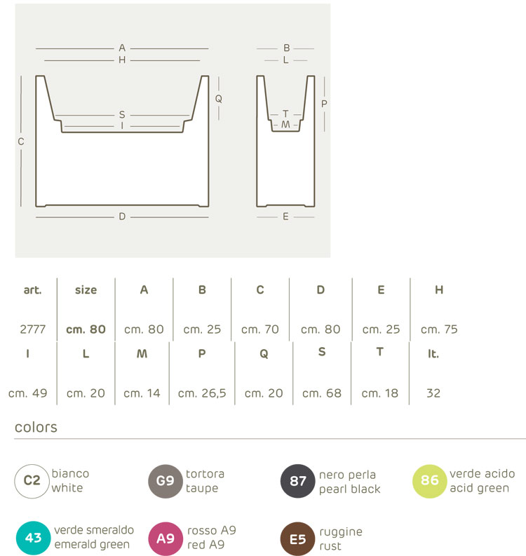 Kube High slim pot Khilia dimensions and colours