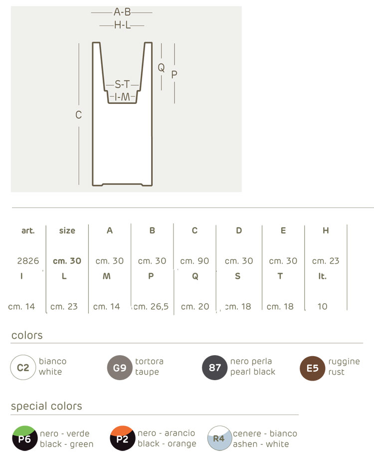 Kube Tower pot Khilia dimensions and colours