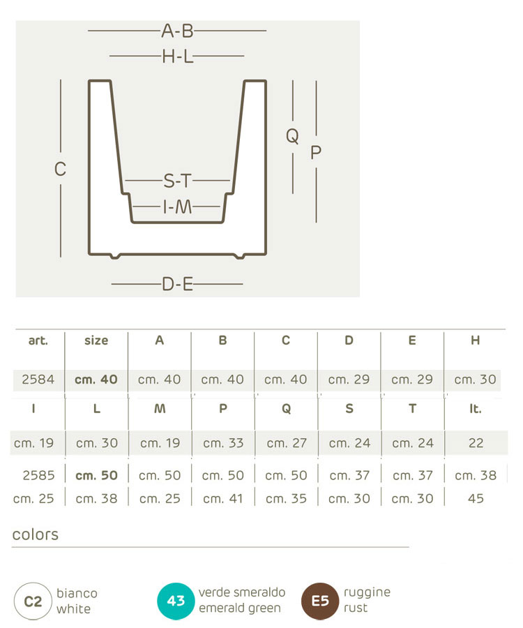 Kube glossy pot Khilia dimensions and colours