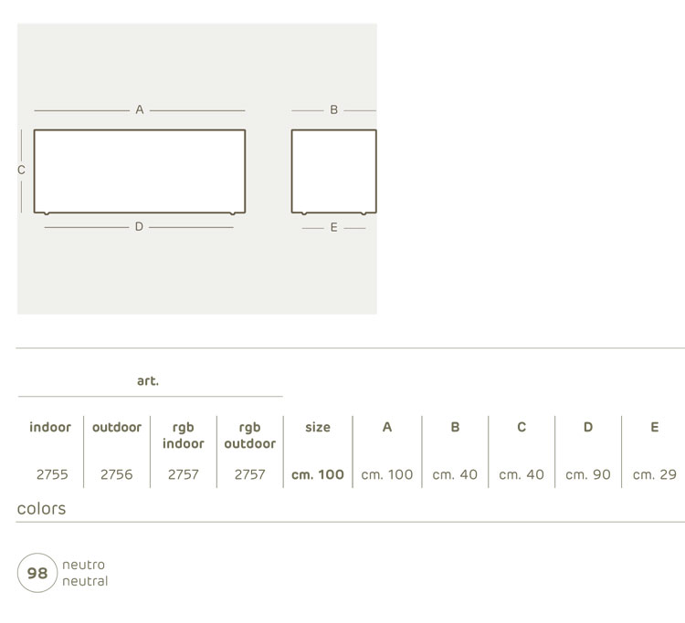 Kube luminous bench Khilia dimensions and colours