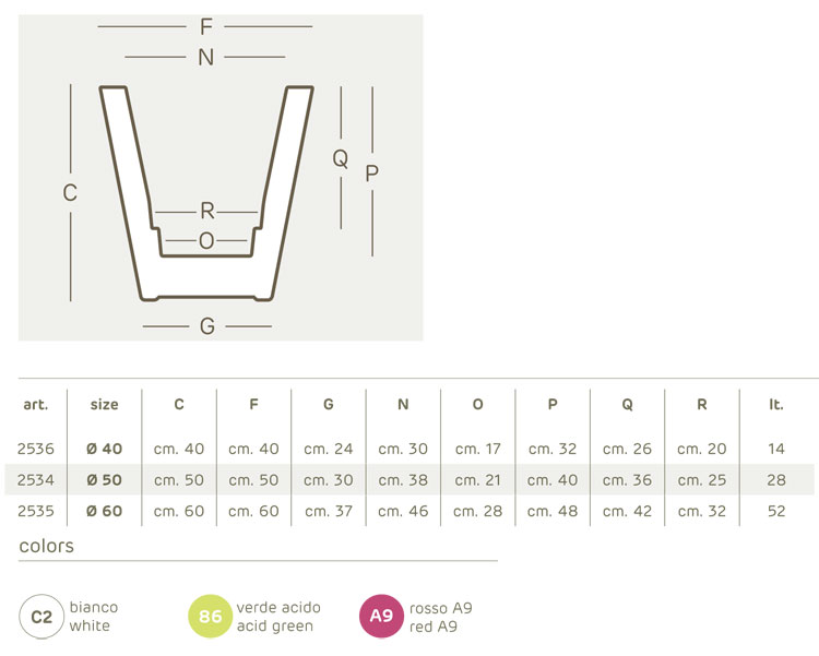 Kuno glossy pot Khilia dimensions and colours