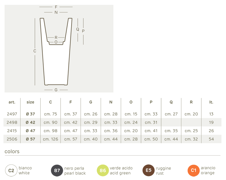 Ilie pot Khilia dimensions and colours