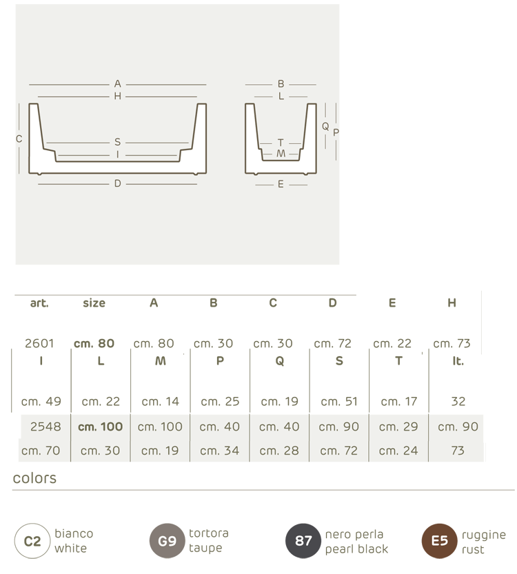 Kube pot box Khilia dimensions and colours