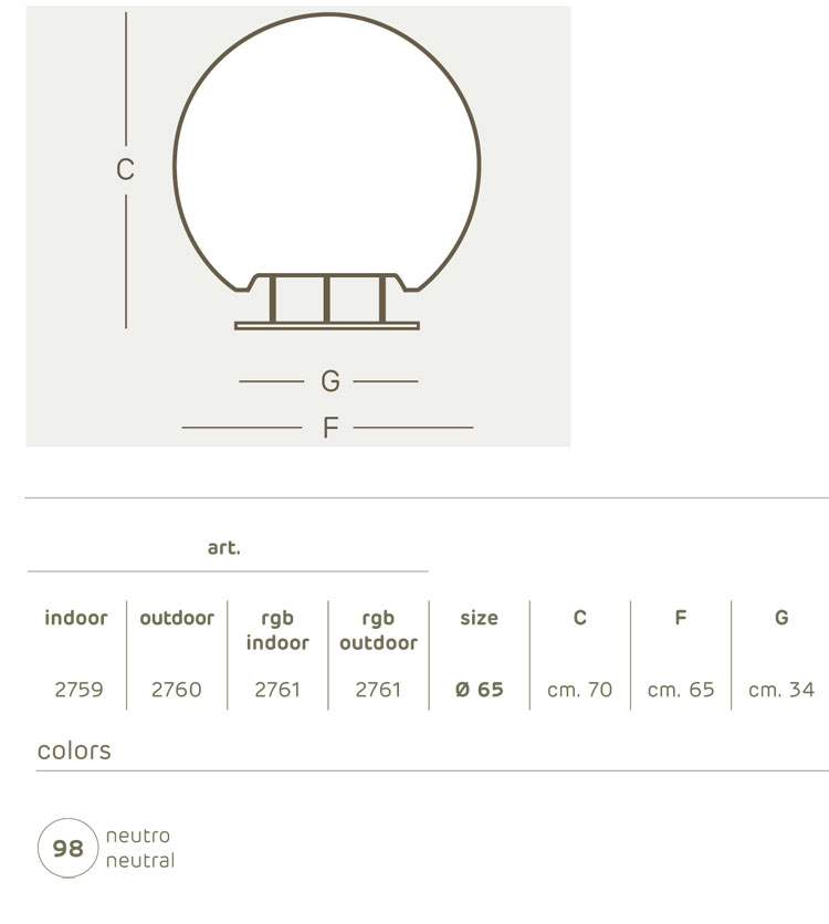 Sfera lamp with pedestal Khilia dimensions and colours