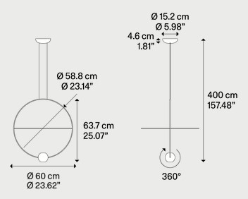 Dimensions of the Elara Lodes Suspension Lamp