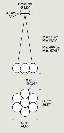 Dimensions of the Lodes Random Cloud Pendant Lamp