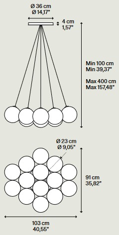 Dimensions of the Lodes Random Cloud Pendant Lamp