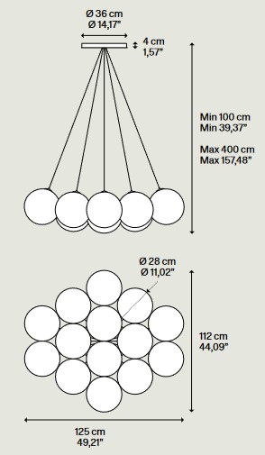 Dimensions of the Lodes Random Cloud Pendant Lamp