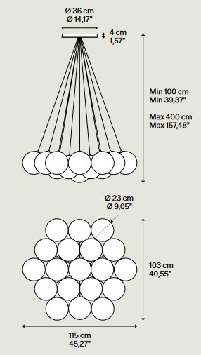 Dimensions of the Lodes Random Cloud Pendant Lamp