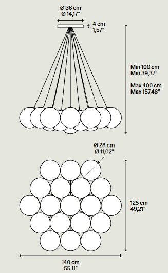 Dimensions of the Lodes Random Cloud Pendant Lamp