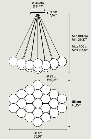 Dimensions of the Lodes Random Cloud Pendant Lamp
