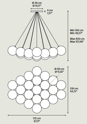 Dimensions of the Lodes Random Cloud Pendant Lamp