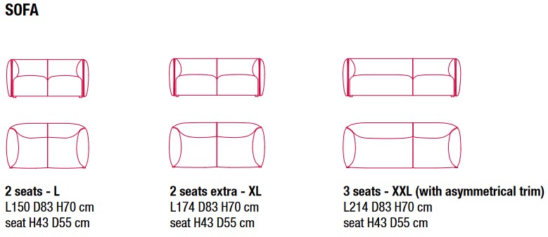 Mia MDF Italia Sofa sizes