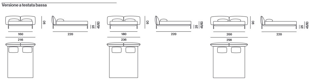 Yale Bed MDF Italia sizes