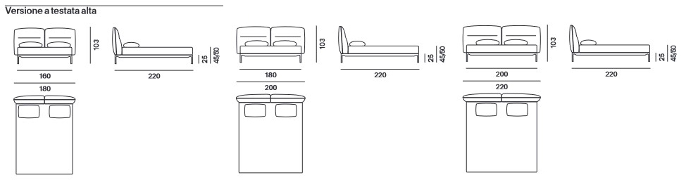Yale Bed MDF Italia sizes