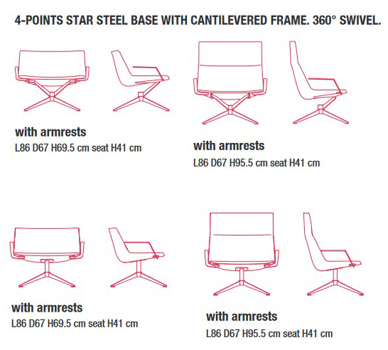 Neil MDF Italia Lounge Armchair With Armrest sizes