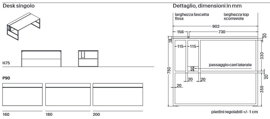20.Venti MDF Italia Desk sizes