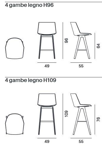 Aiku MDF Italia Wooden Legs Stool sizes