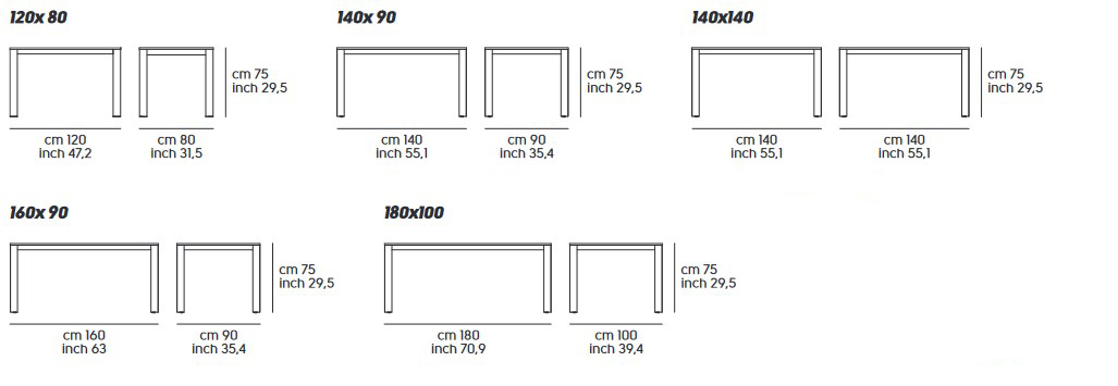 Woody Midj fixed wooden top table sizes