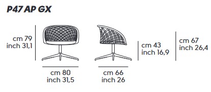 P47 Midj AP GX TS_CU Armchair dimensions
