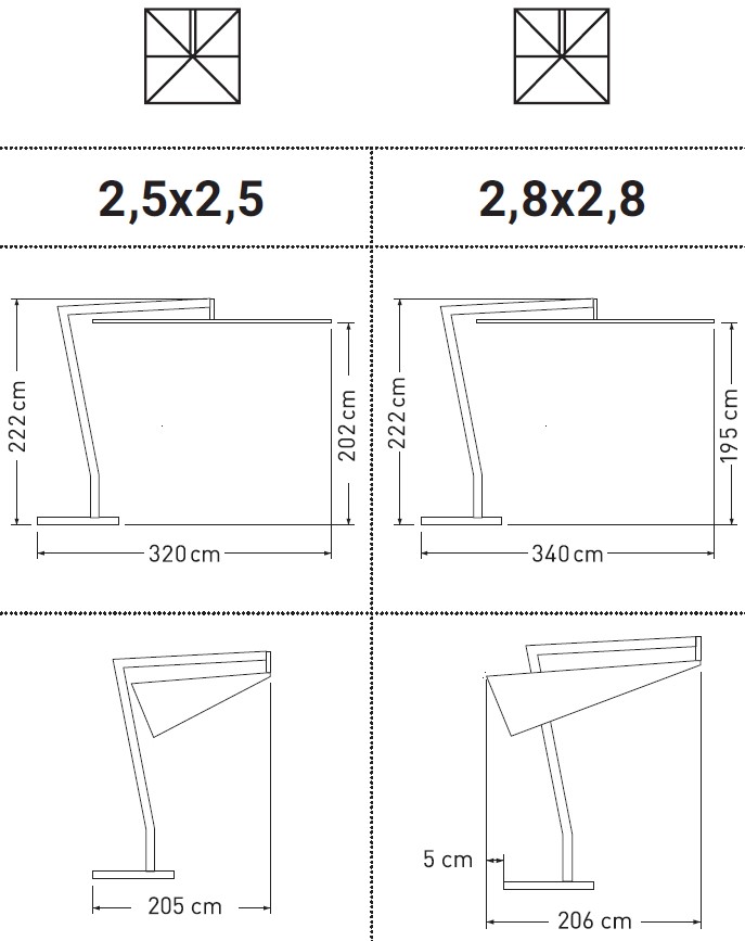 Dimensions of the Flat Umbrella by Ombrellificio Veneto
