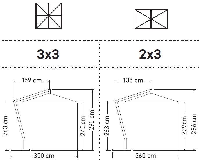 Dimensions of Marte Umbrella by Ombrellificio Veneto